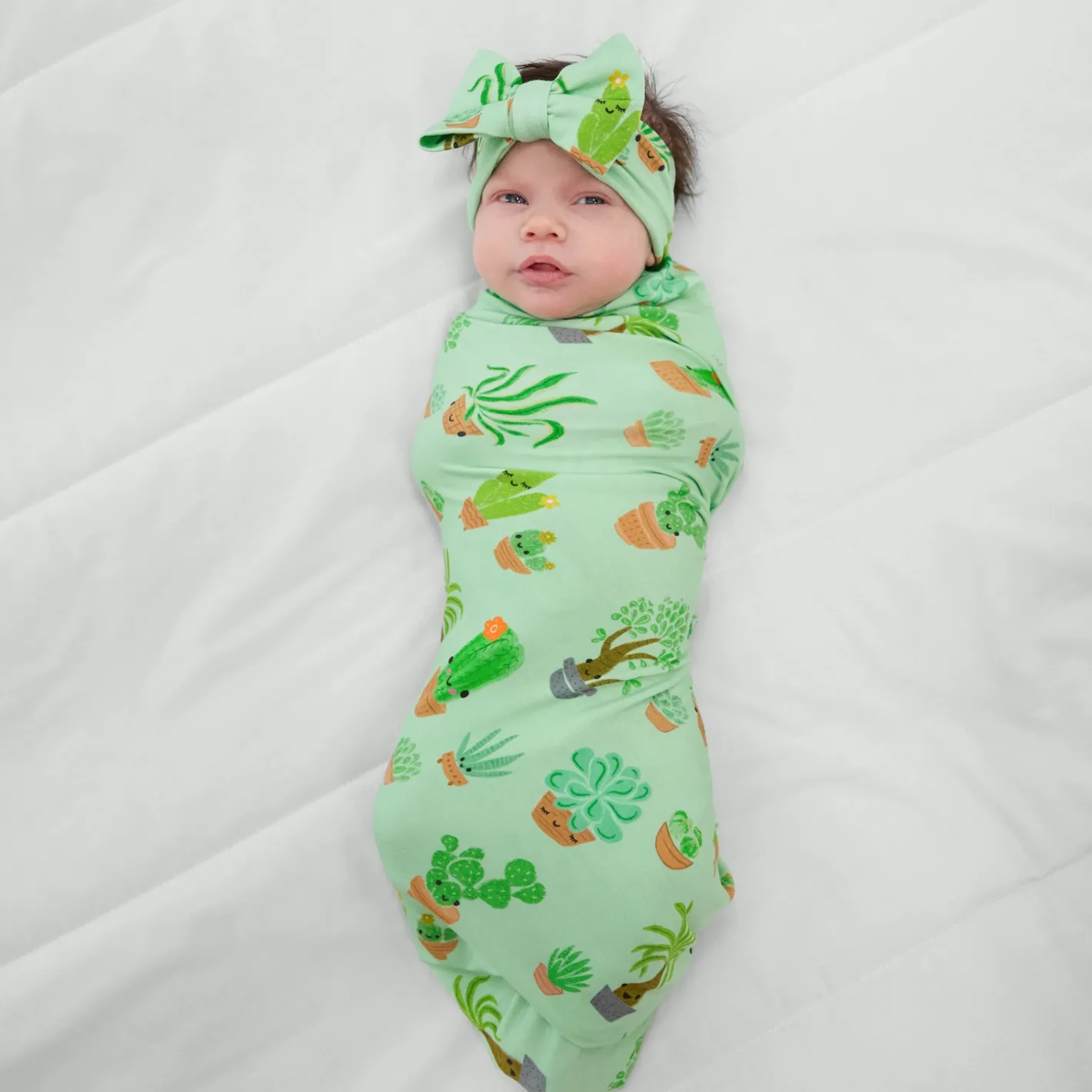 Layette|Swaddles<Little Sleepies Swaddle & Luxe Bow Headband Set Succulent Love