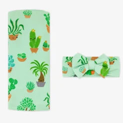 Layette|Swaddles<Little Sleepies Swaddle & Luxe Bow Headband Set Succulent Love