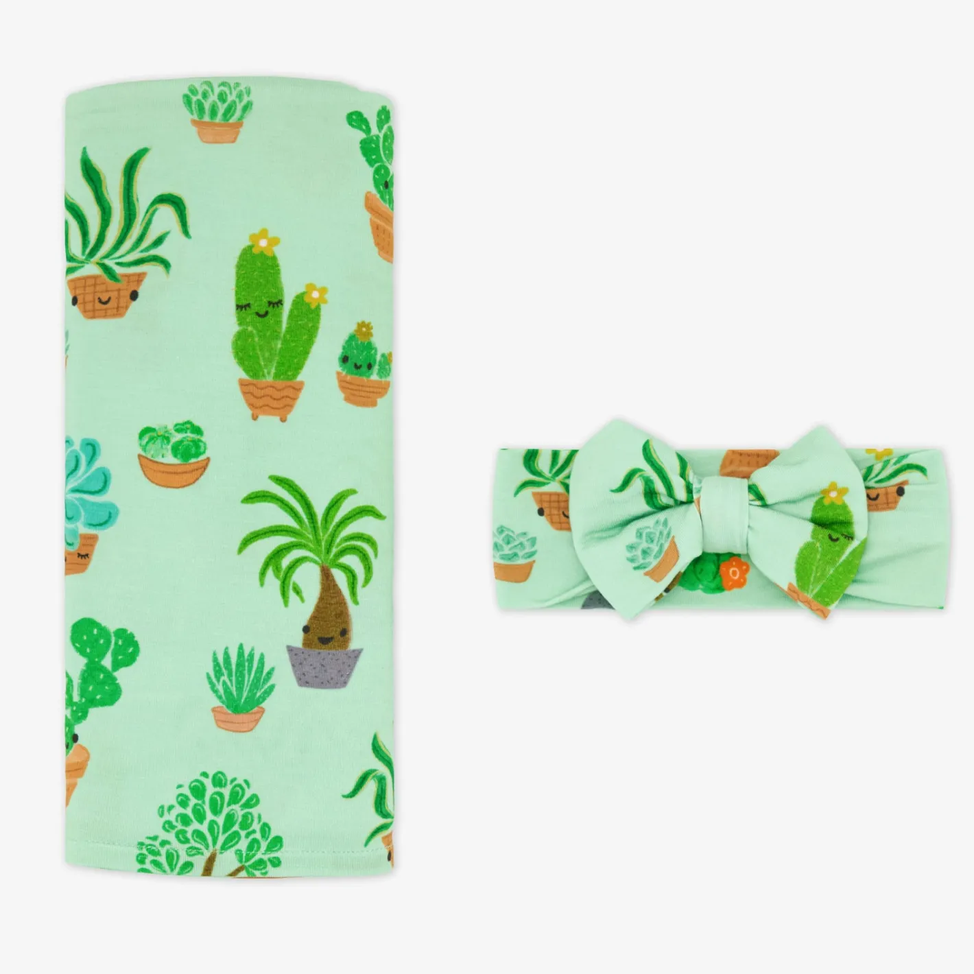 Layette|Swaddles<Little Sleepies Swaddle & Luxe Bow Headband Set Succulent Love