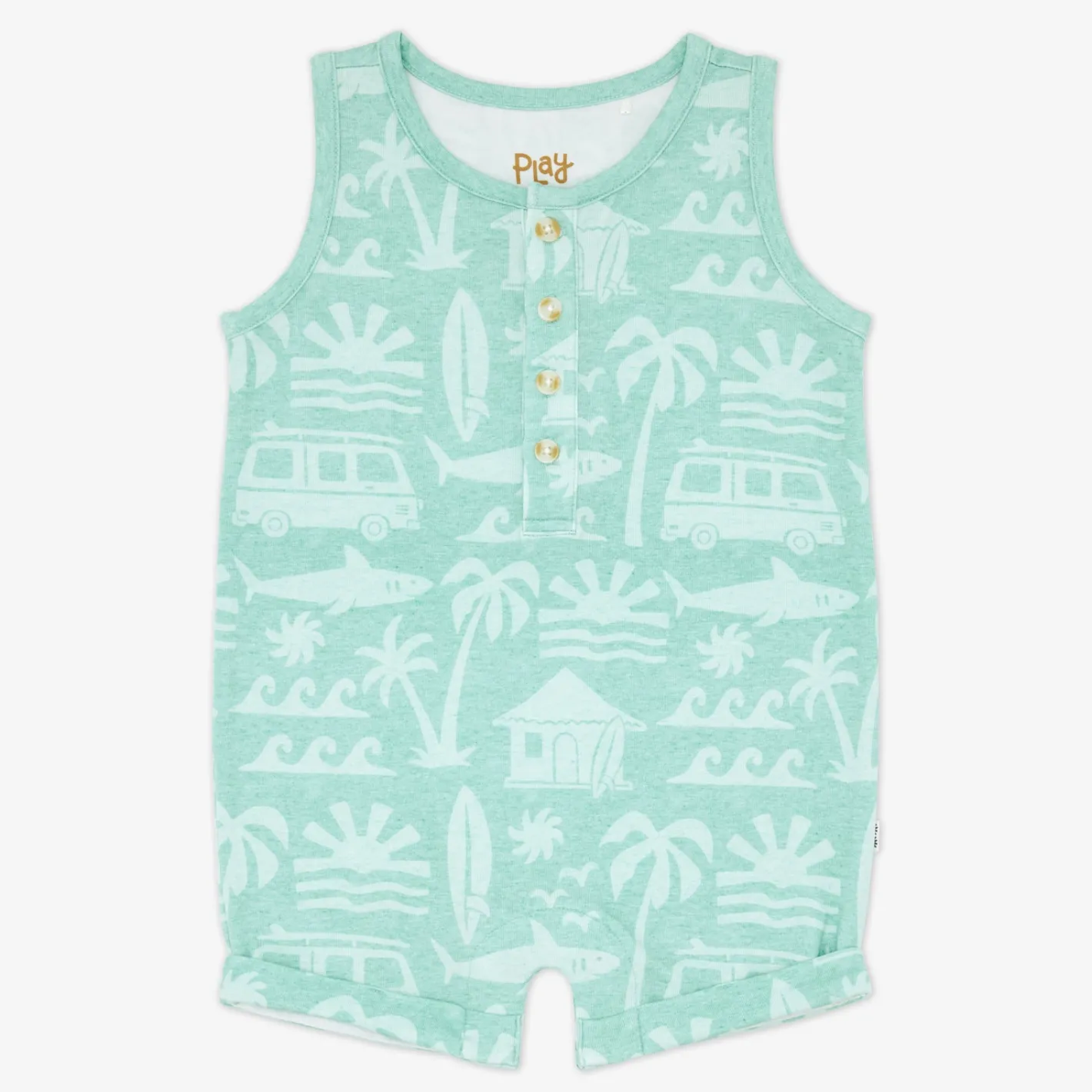 Bamboo Baby Clothes|Rompers<Little Sleepies Henley Romper Surf Shack
