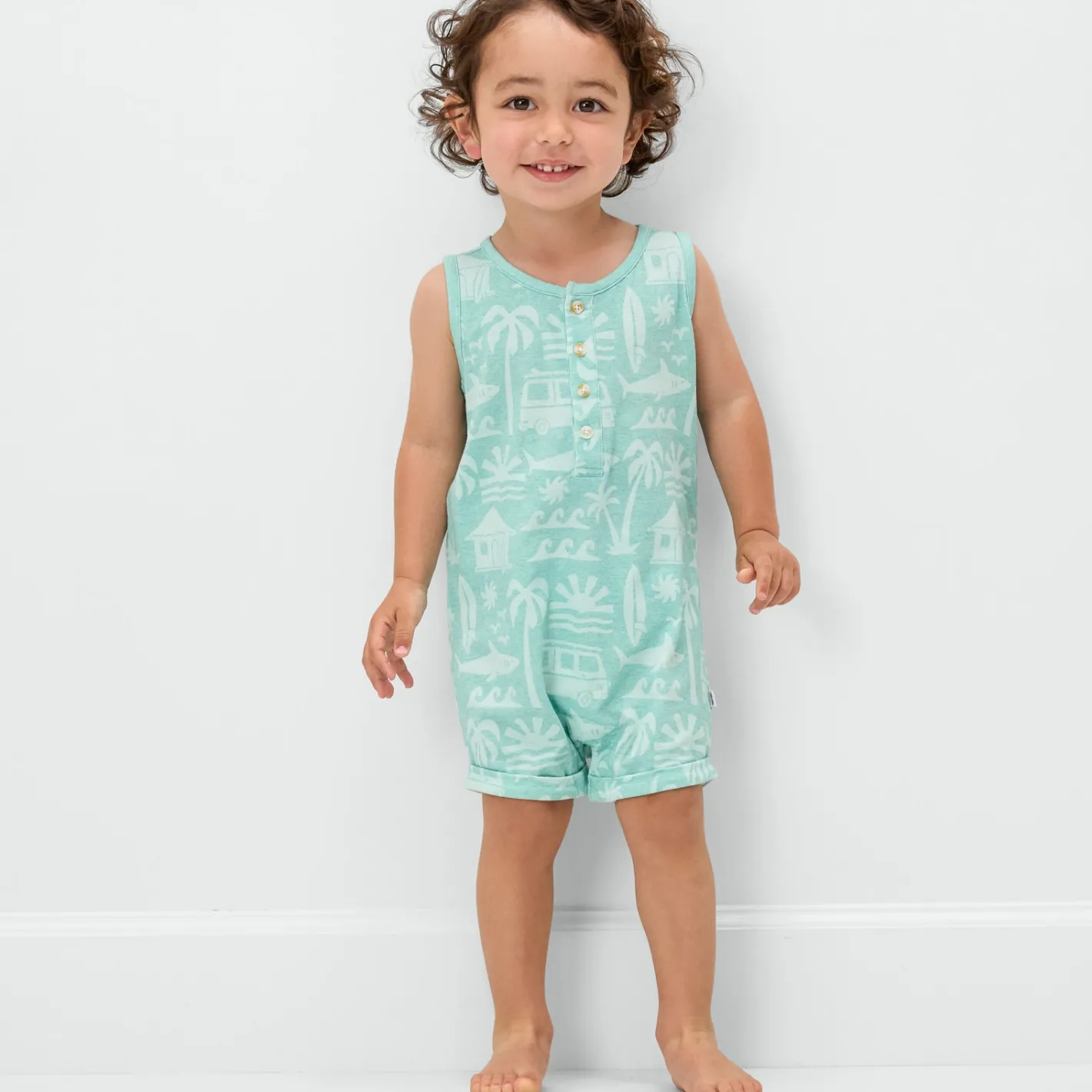 Bamboo Baby Clothes|Rompers<Little Sleepies Henley Romper Surf Shack