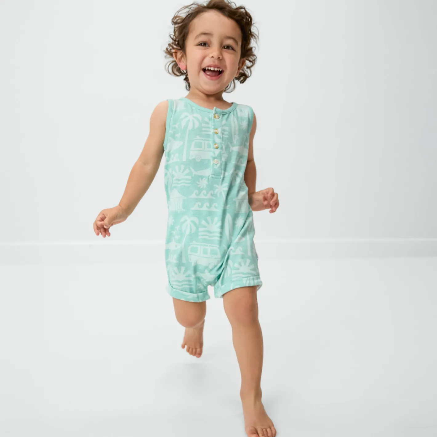 Bamboo Baby Clothes|Rompers<Little Sleepies Henley Romper Surf Shack