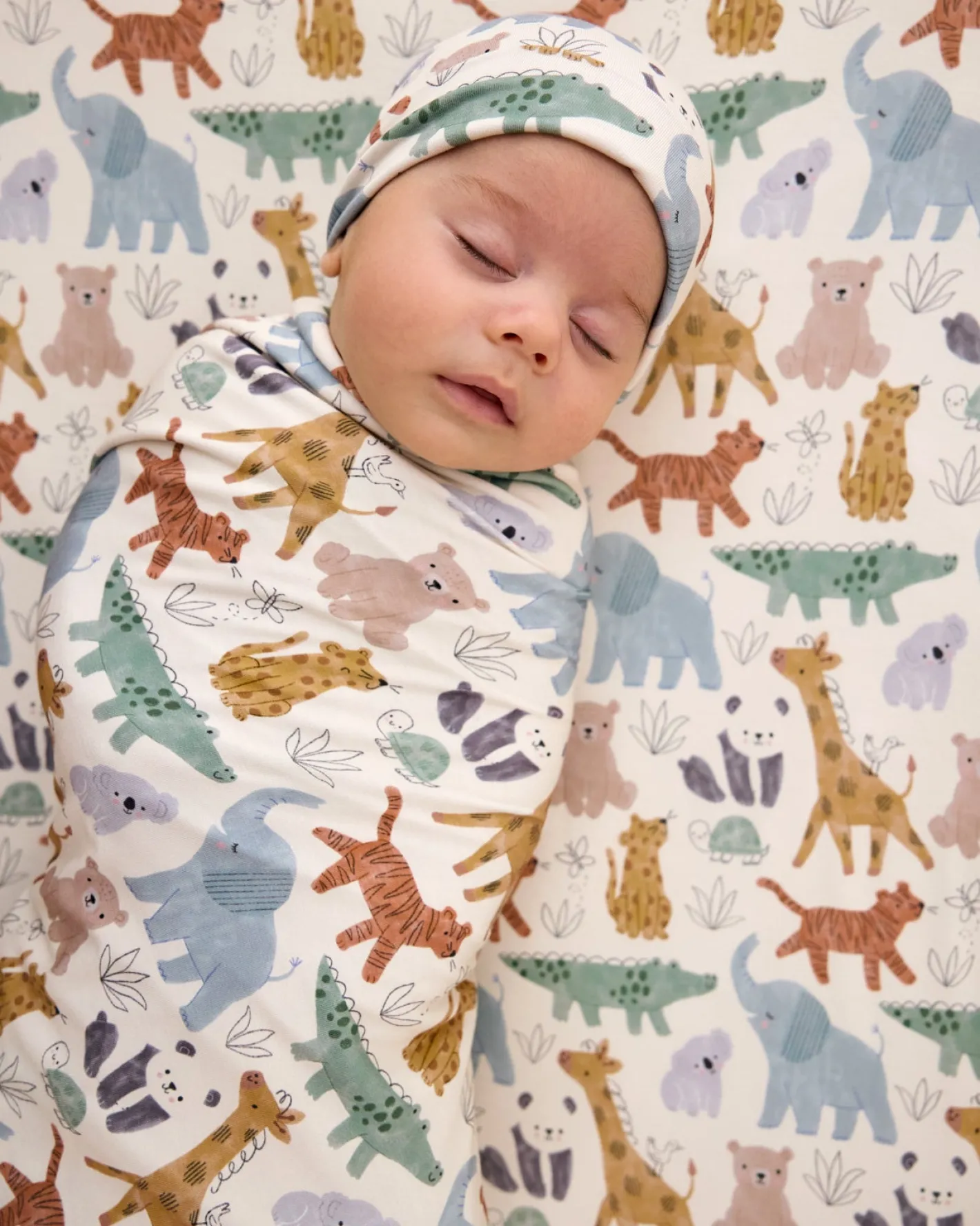 The Newborn Shop|The Newborn Shop<Little Sleepies Swaddle & Infant Beanie Set Sweet Safari