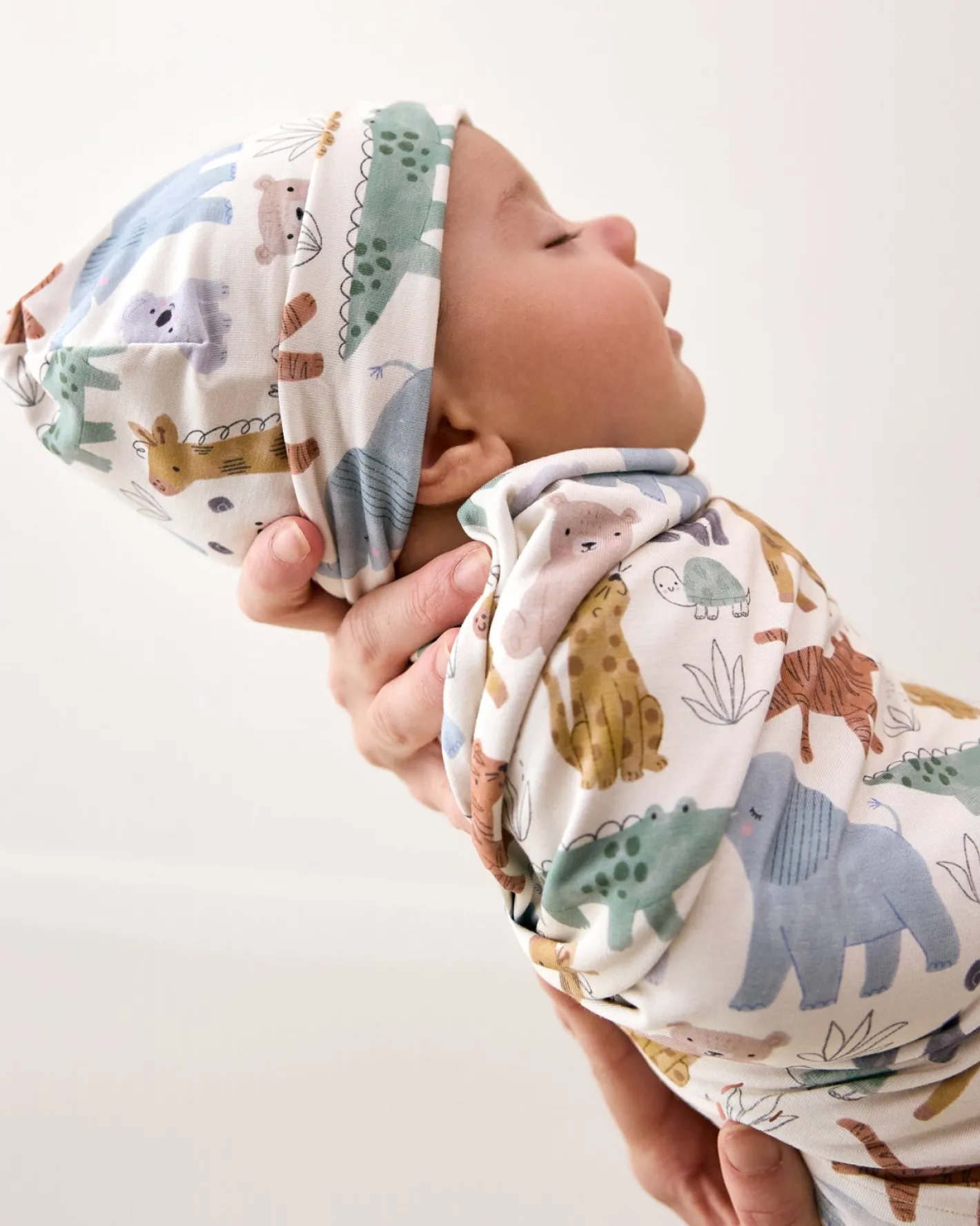 The Newborn Shop|The Newborn Shop<Little Sleepies Swaddle & Infant Beanie Set Sweet Safari