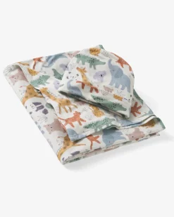 The Newborn Shop|The Newborn Shop<Little Sleepies Swaddle & Infant Beanie Set Sweet Safari