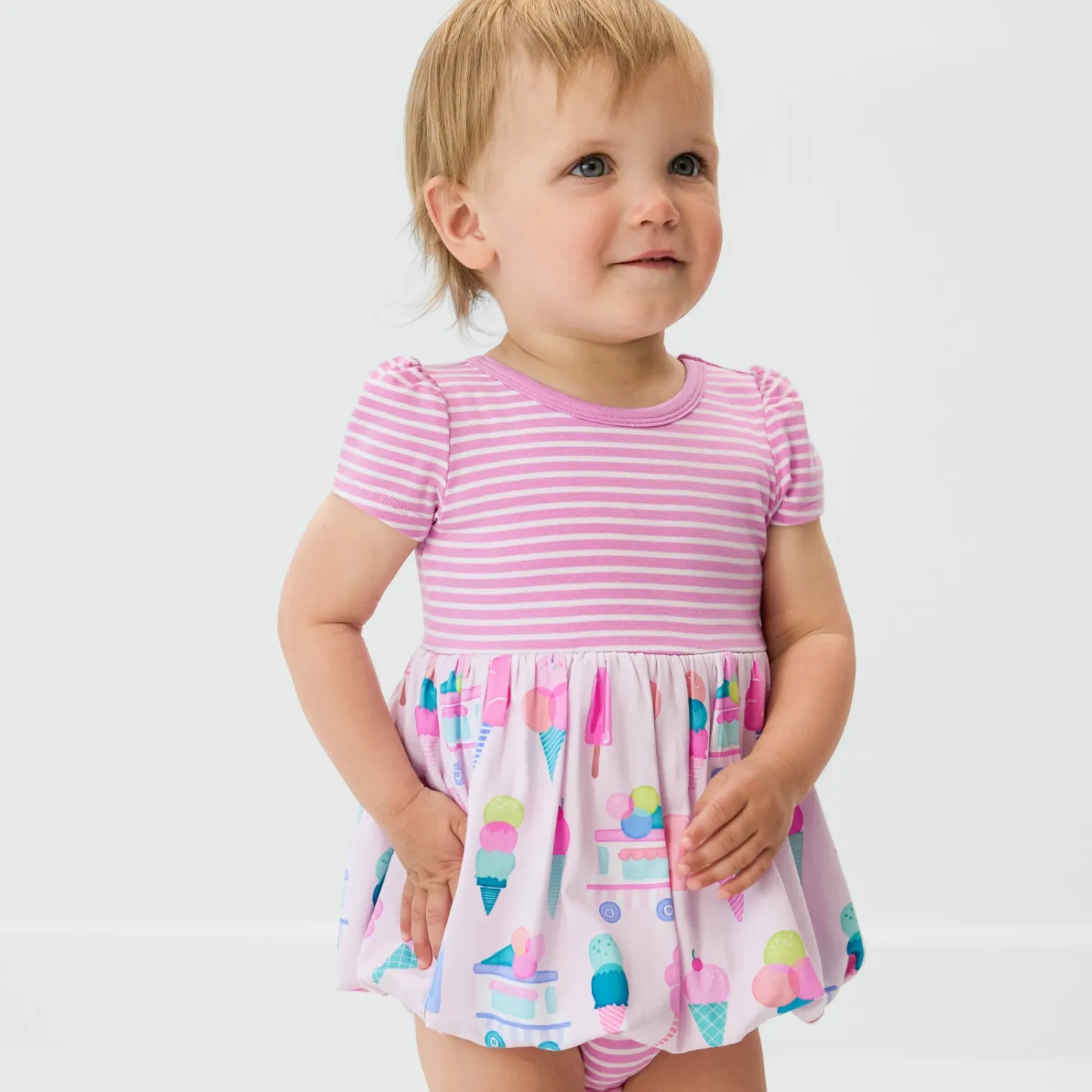 Bamboo Baby Clothes|Bodysuits<Little Sleepies Bubble Dress with Bodysuit Sweet Scoops