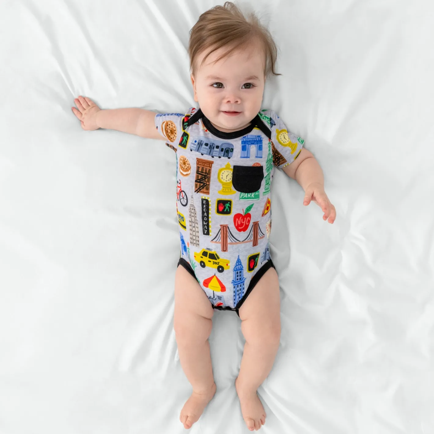 Bamboo Baby Clothes|Bodysuits<Little Sleepies Pocket Bodysuit The Big Apple