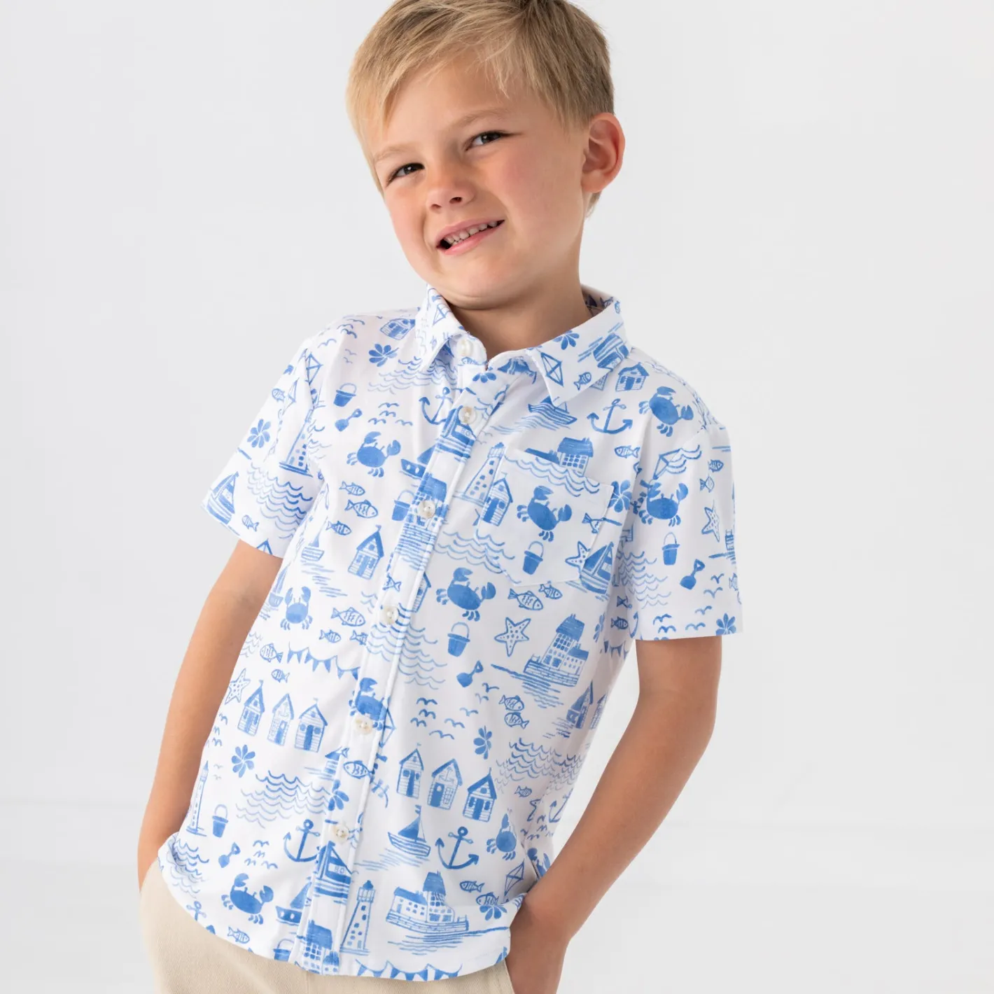 Tops & Tees|Tops & Tees<Little Sleepies Button Down Polo Tidal Treasures