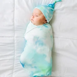 Layette|Swaddles<Little Sleepies Swaddle & Hat Set Tidepool Watercolor