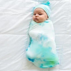 Layette|Swaddles<Little Sleepies Swaddle & Hat Set Tidepool Watercolor