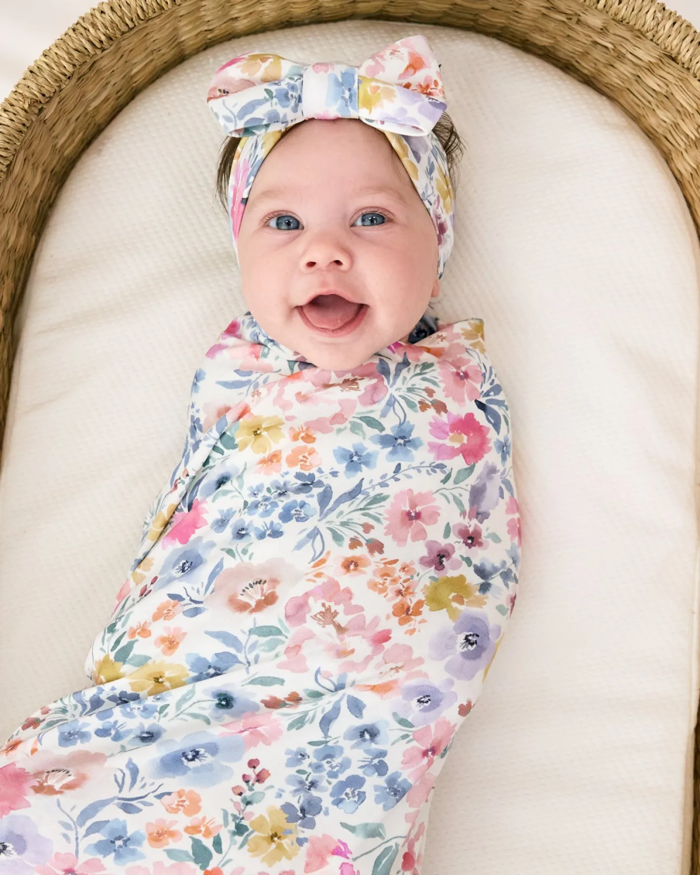 The Newborn Shop|The Newborn Shop<Little Sleepies Swaddle & Luxe Bow Headband Set Tiny Blooms