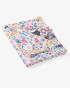 The Newborn Shop|The Newborn Shop<Little Sleepies Swaddle & Luxe Bow Headband Set Tiny Blooms