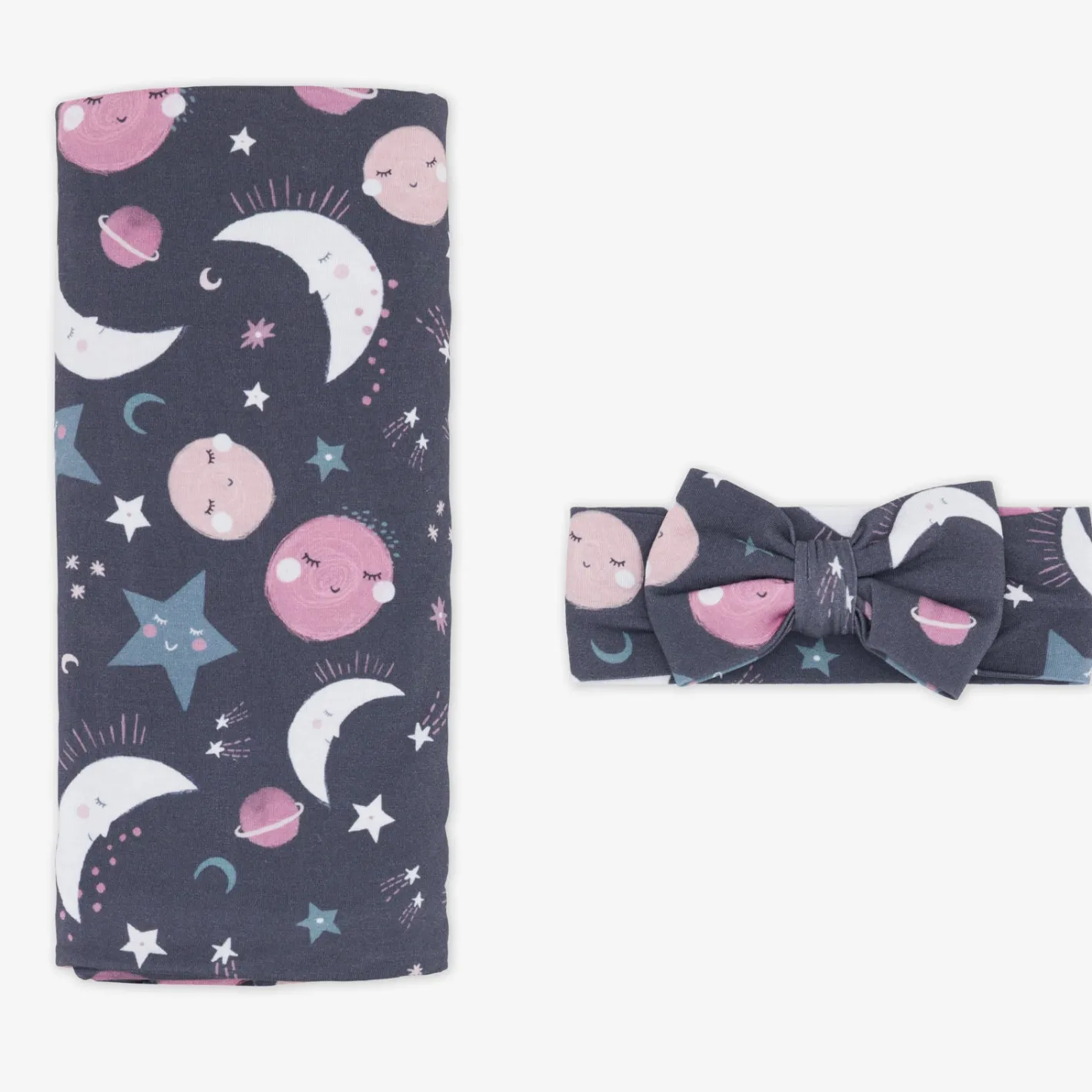 Layette|Swaddles<Little Sleepies Swaddle & Luxe Bow Headband Set To the Moon & Back