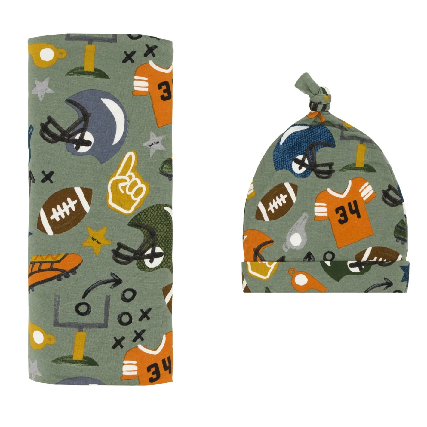 Layette|Swaddles<Little Sleepies Swaddle & Hat Set Touchdown Time