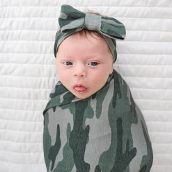 Layette|Swaddles<Little Sleepies Swaddle & Luxe Bow Headband Set Vintage Camo