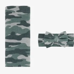 Layette|Swaddles<Little Sleepies Swaddle & Luxe Bow Headband Set Vintage Camo