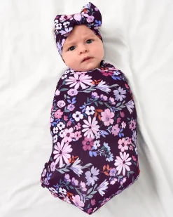 Layette|Swaddles<Little Sleepies Swaddle & Luxe Bow Headband Set Violet Meadow