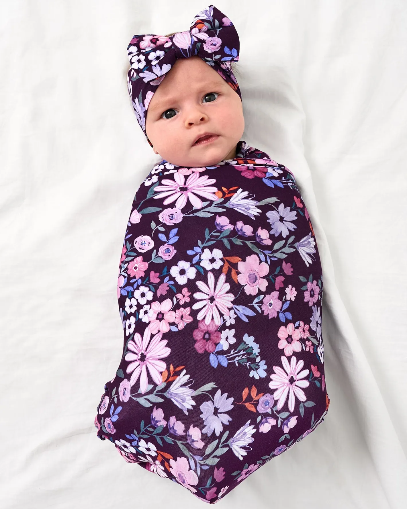 Layette|Swaddles<Little Sleepies Swaddle & Luxe Bow Headband Set Violet Meadow