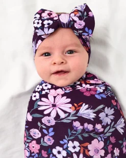 Layette|Swaddles<Little Sleepies Swaddle & Luxe Bow Headband Set Violet Meadow
