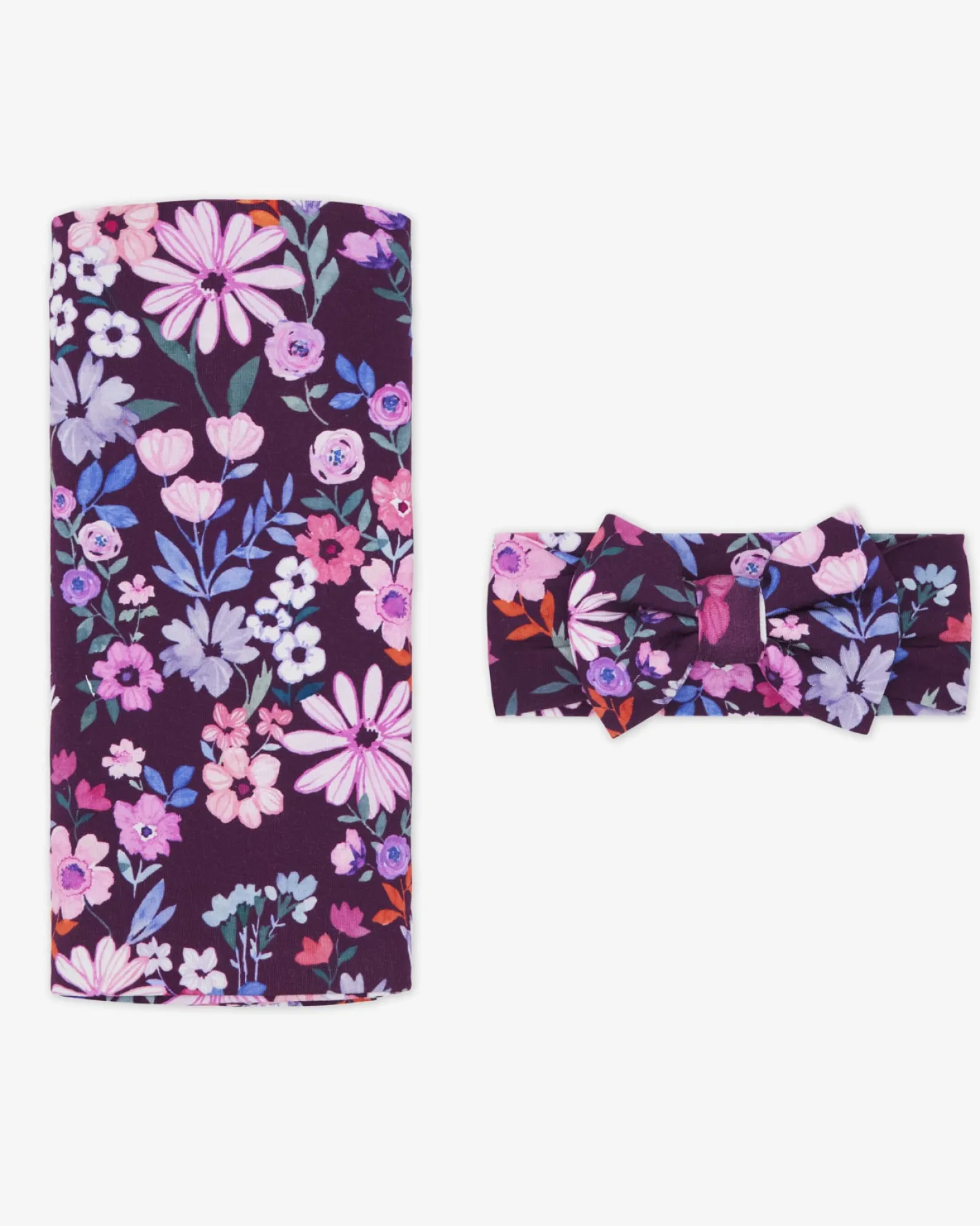 Layette|Swaddles<Little Sleepies Swaddle & Luxe Bow Headband Set Violet Meadow