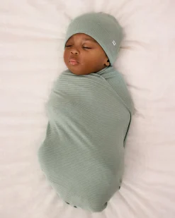 The Newborn Shop|The Newborn Shop<Little Sleepies Ribbed Swaddle & Infant Beanie Set Willow