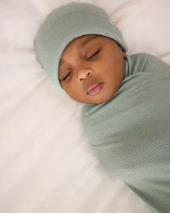 The Newborn Shop|The Newborn Shop<Little Sleepies Ribbed Swaddle & Infant Beanie Set Willow