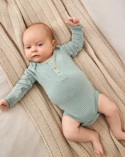 The Newborn Shop|The Newborn Shop<Little Sleepies Henley Bodysuit Willow Stripe